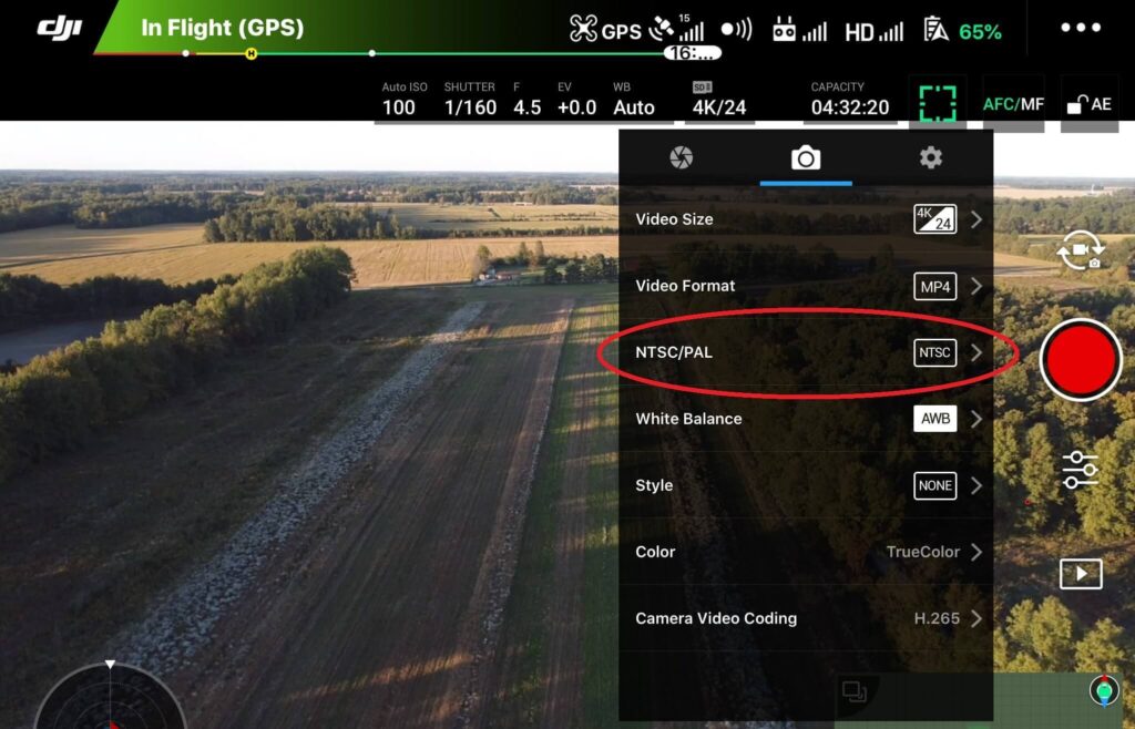 DJI GO 4 Video Settings Screen