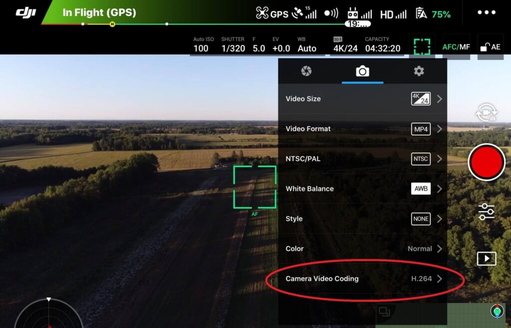 DJI GO 4 Video Settings Screen