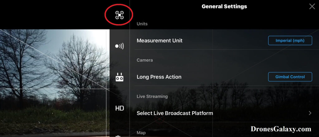 DJI GO 4 General Settings Screen