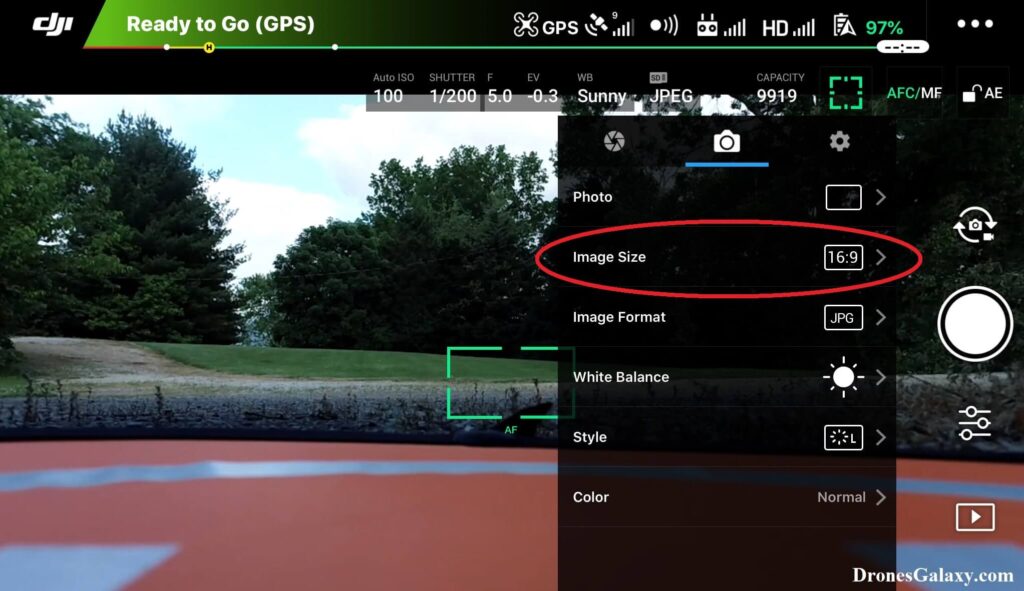 DJI GO 4 Photo Camera Settings Screen