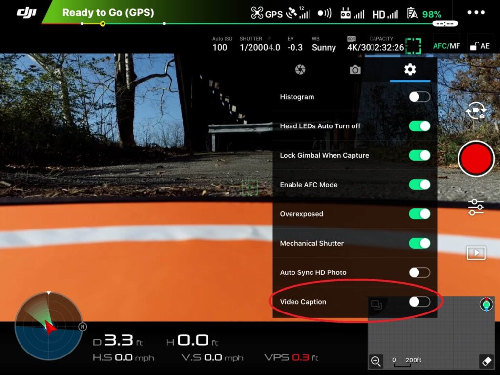 DJI GO 4 Photo Gear Settings Screen Video Caption Off