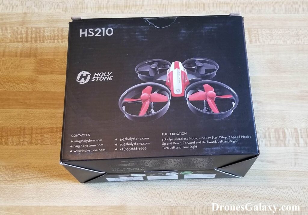 Holy Stone HS210 Mini Drone Back Of Box