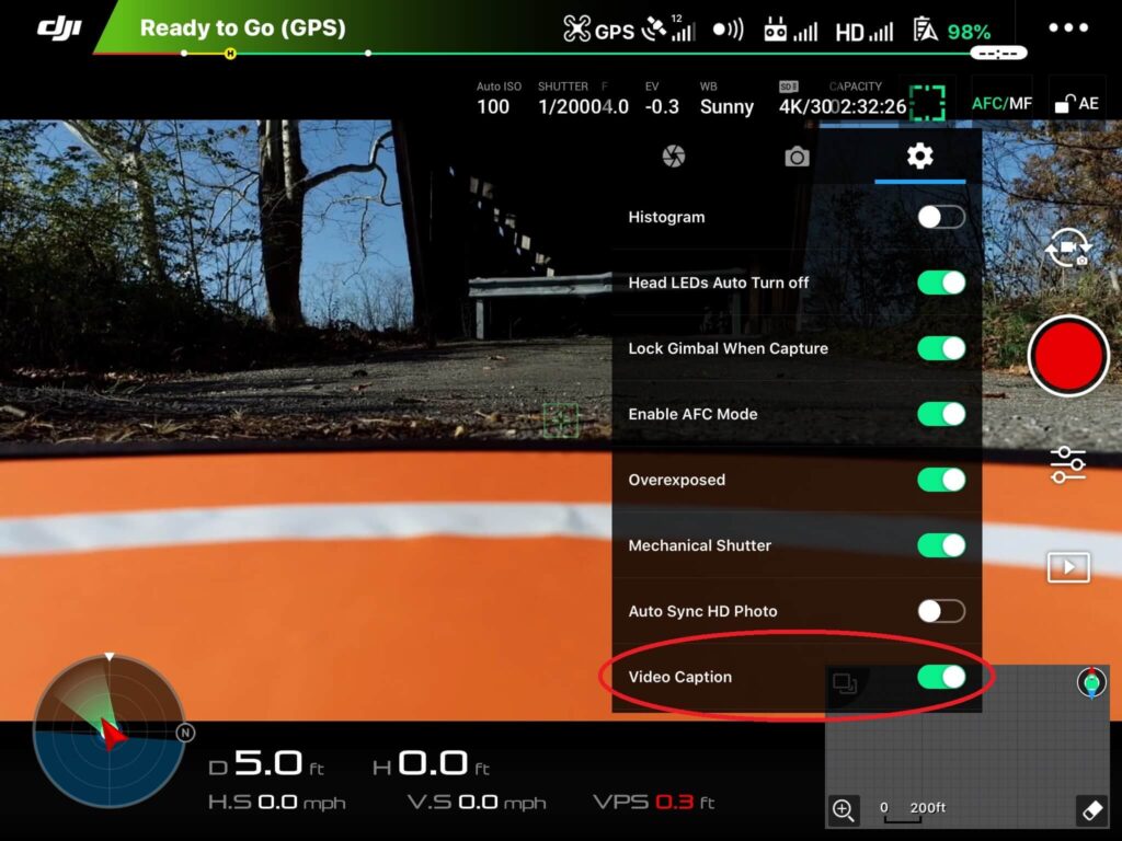 DJI GO 4 Photo Gear Settings Screen Video Caption On