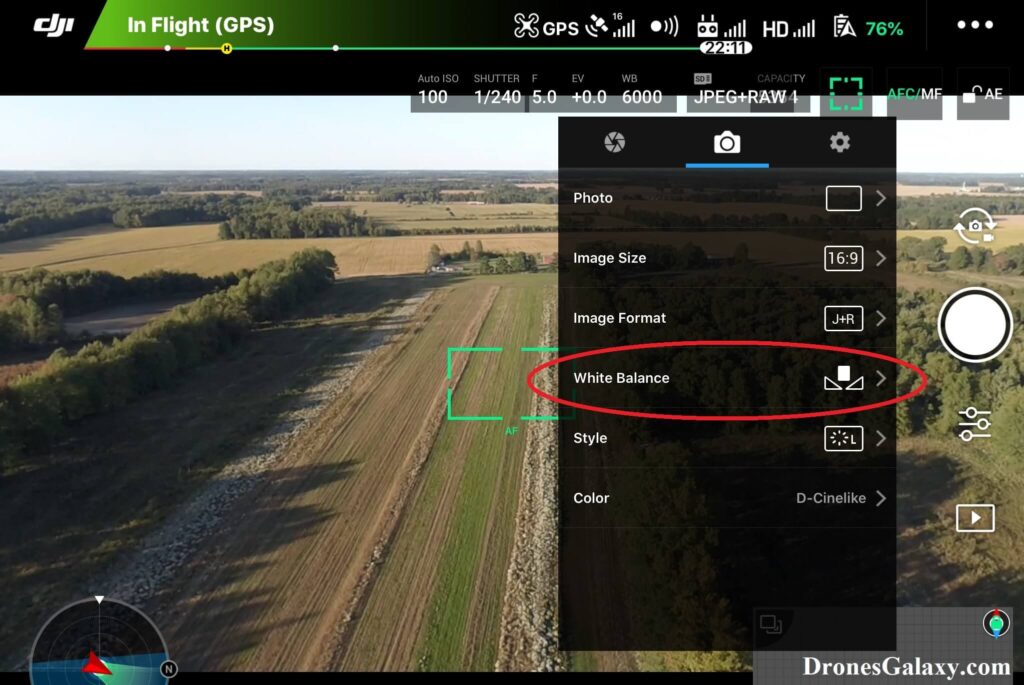 DJI GO 4 Camera Settings Screen